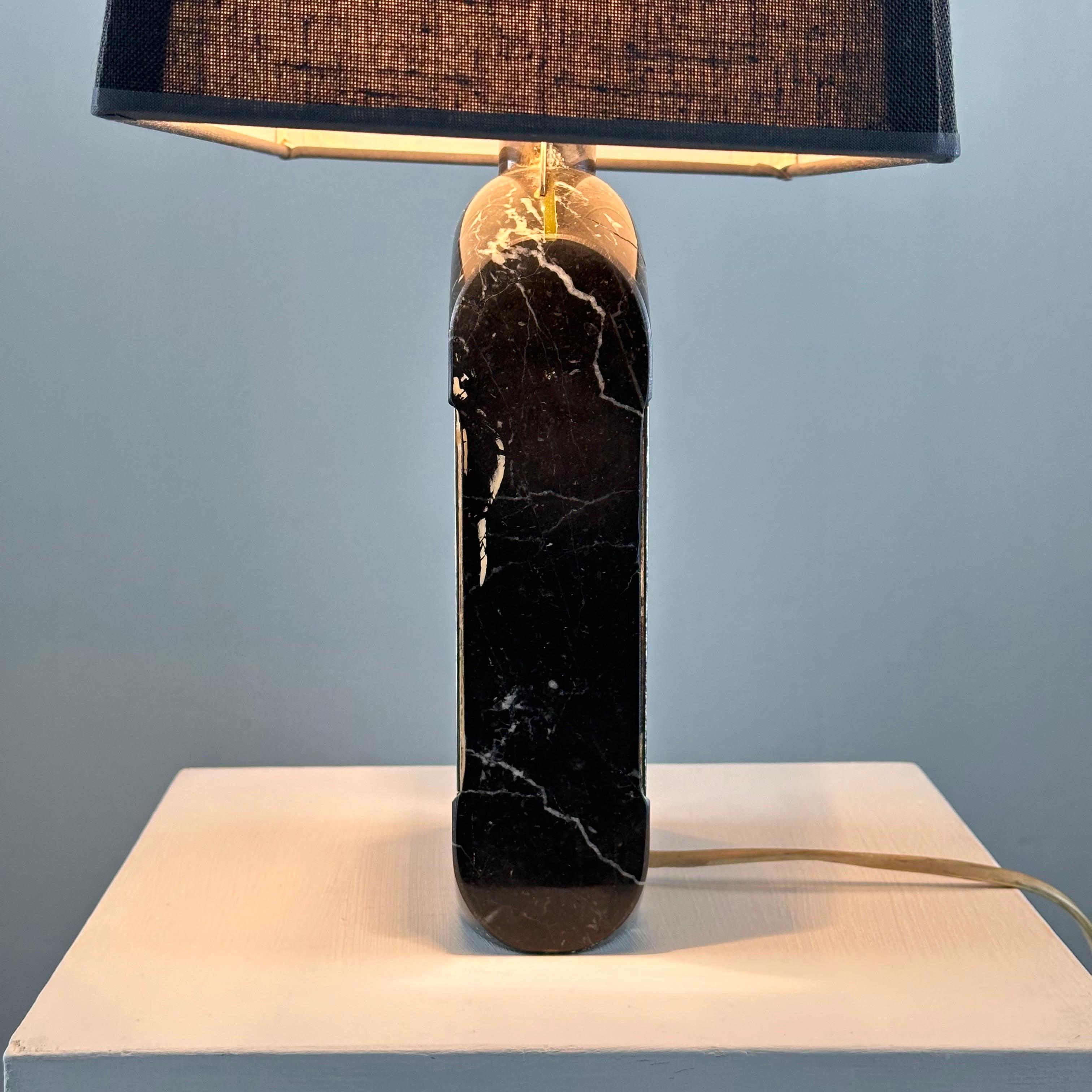 Vintage Italian Table Lamp in Black Portovenere Marble and Silver Plate, 1970s For Sale 12