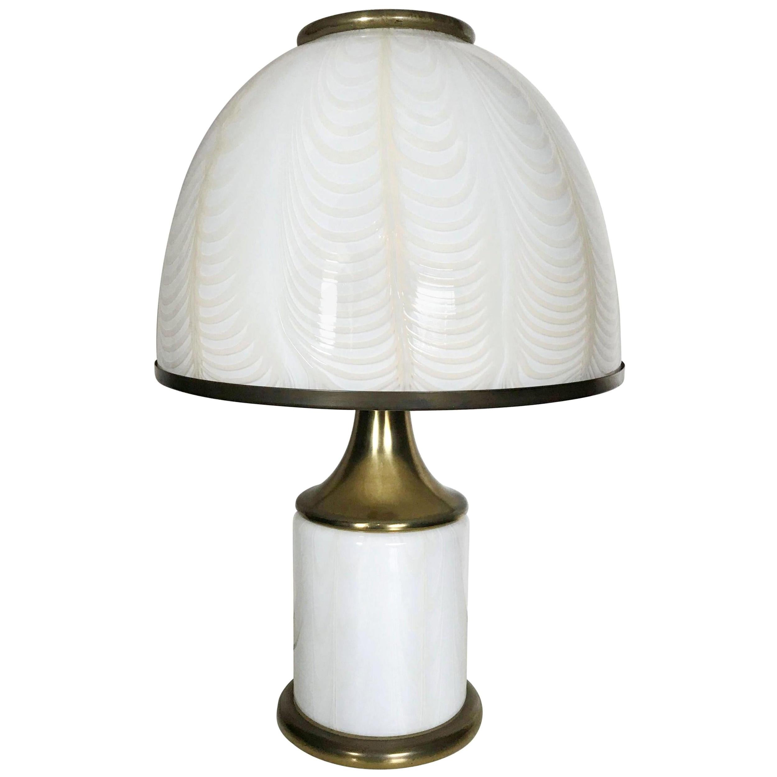 Vintage Italian Table Lamp w/ Cream Murano Glass by F. Fabbian for Mazzega, 1970 For Sale