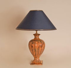 Vintage Italian Table Lamps Ceramic Faux Marble Pink Blue Gold - A Pair