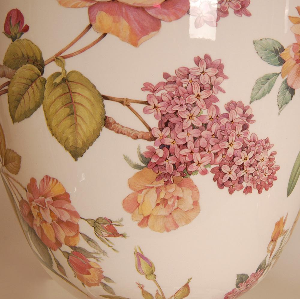 Vintage Italian Table Lamps Ceramic floral Tall Porcelain Vase Lamps - a pair For Sale 4