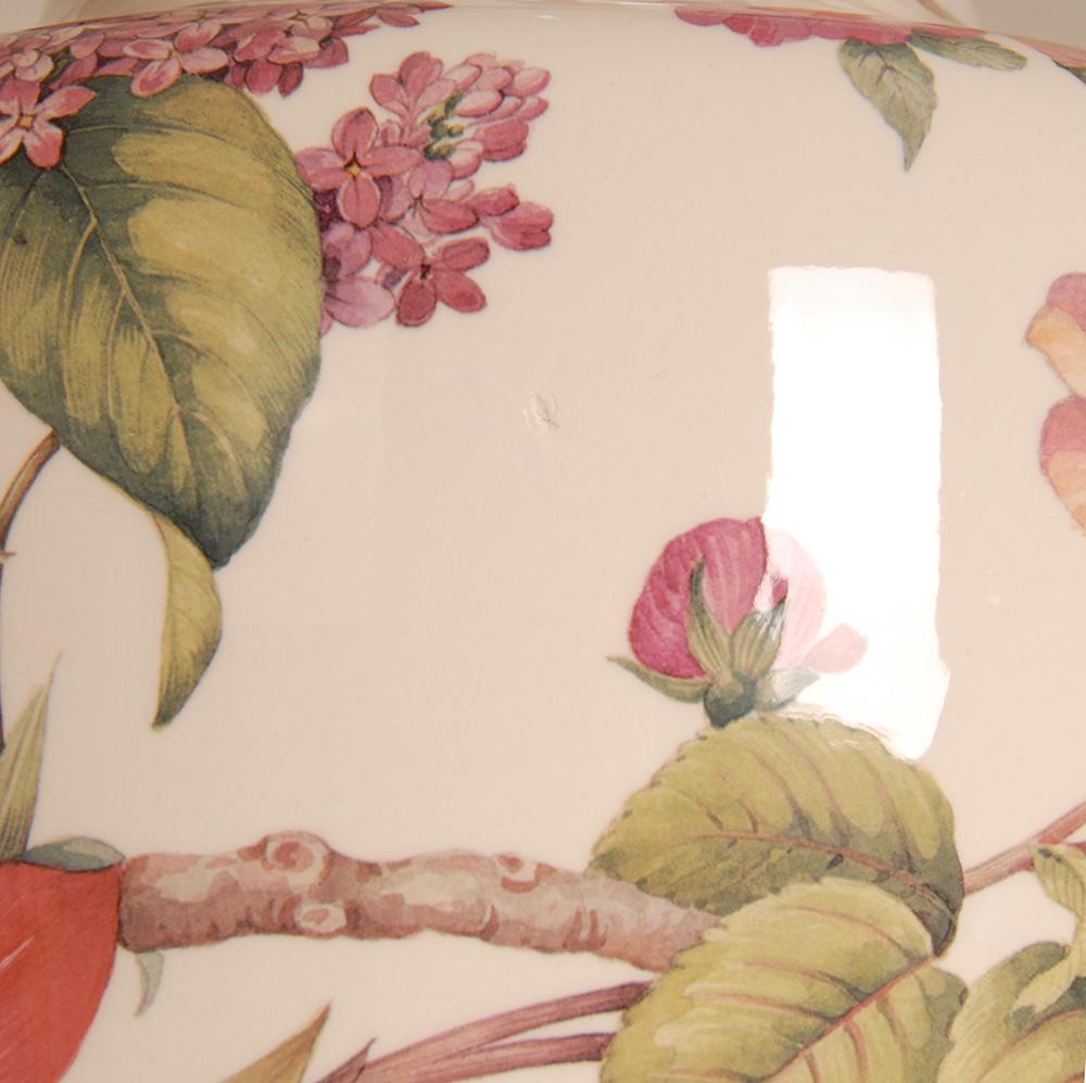 Vintage Italian Table Lamps Ceramic floral Tall Porcelain Vase Lamps - a pair For Sale 6