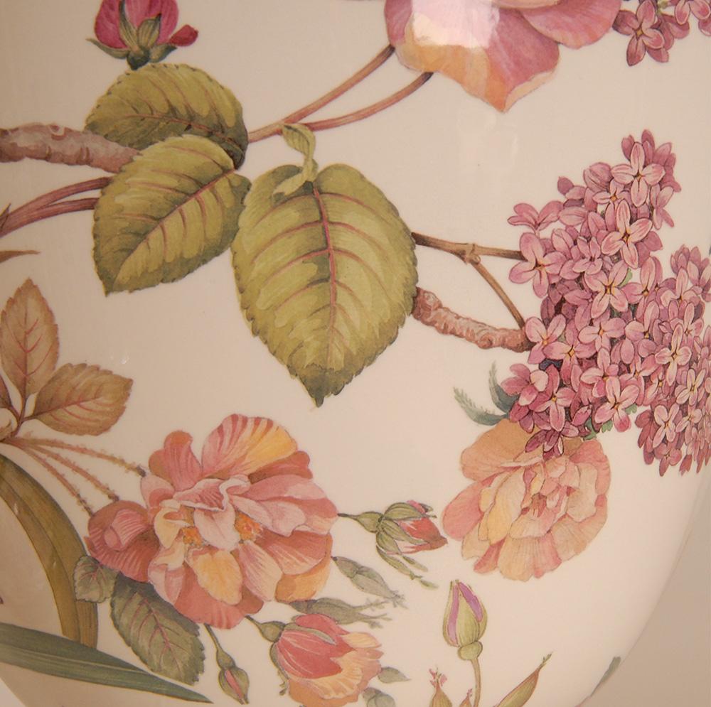 Vintage Italian Table Lamps Ceramic floral Tall Porcelain Vase Lamps - a pair For Sale 9