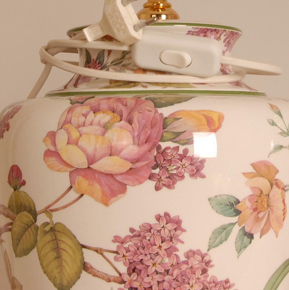 Mid-Century Modern Vintage Italian Table Lamps Ceramic floral Tall Porcelain Vase Lamps - a pair For Sale