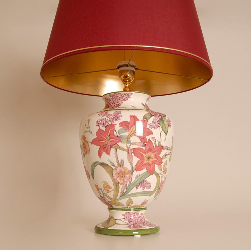 Vintage Italian Table Lamps Ceramic floral Tall Porcelain Vase Lamps - a pair In Good Condition For Sale In Wommelgem, VAN