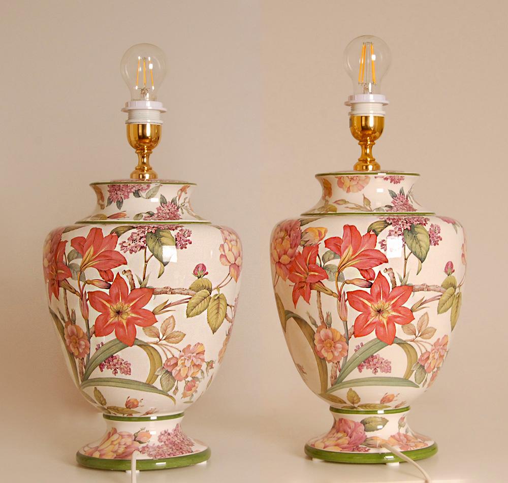 Vintage Italian Table Lamps Ceramic floral Tall Porcelain Vase Lamps - a pair For Sale 2