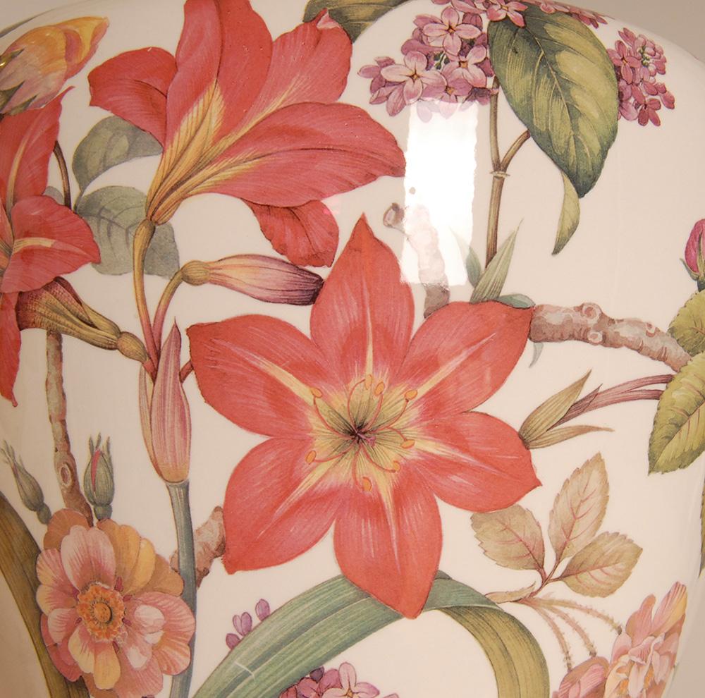 Vintage Italian Table Lamps Ceramic floral Tall Porcelain Vase Lamps - a pair For Sale 3
