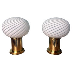 Lámparas de Mesa Vintage Italianas Con Base de Latón y Esfera de Cristal de Murano