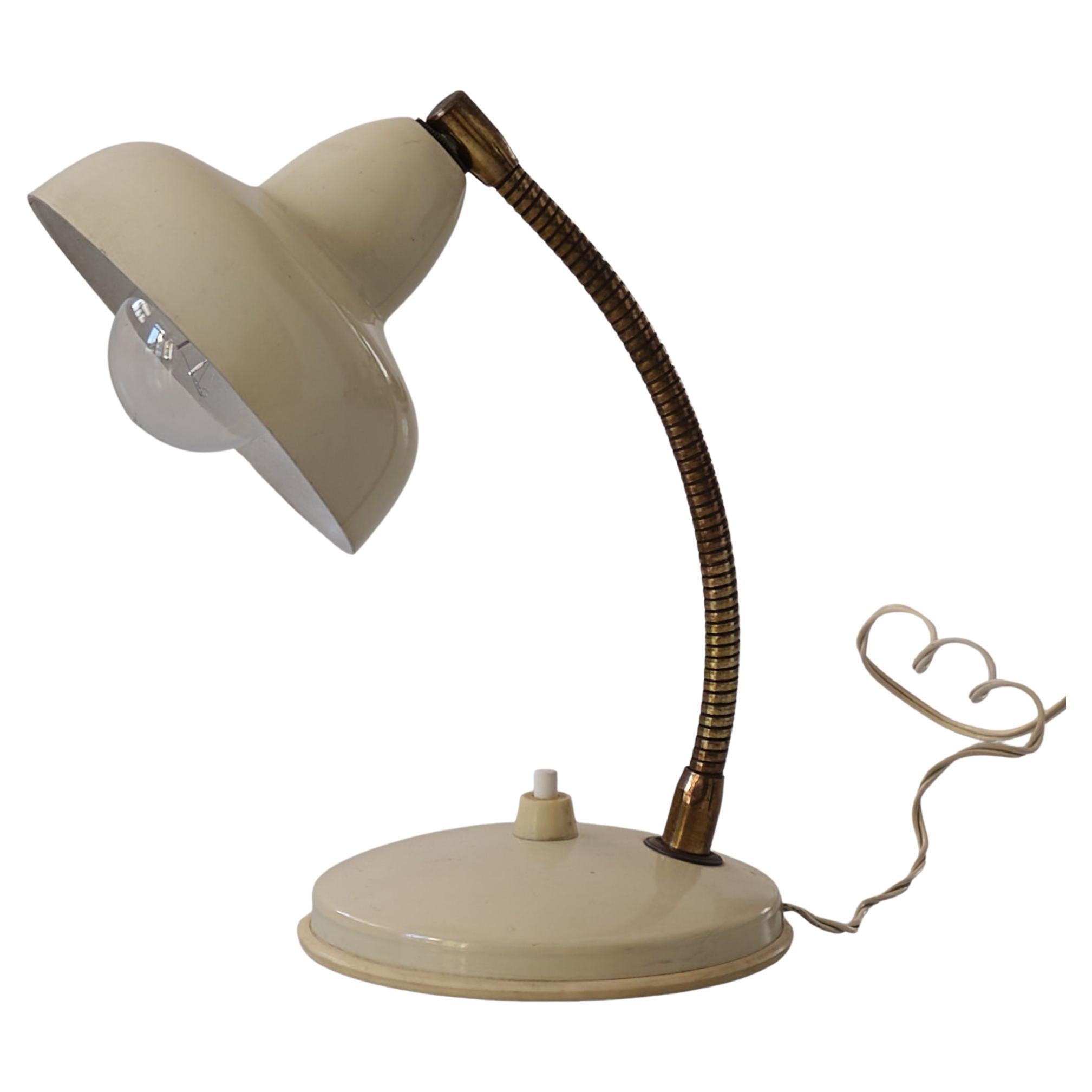 Vintage Italian Table or Desk Lamp in Cream Lacquered Metal and Brass, 1950s