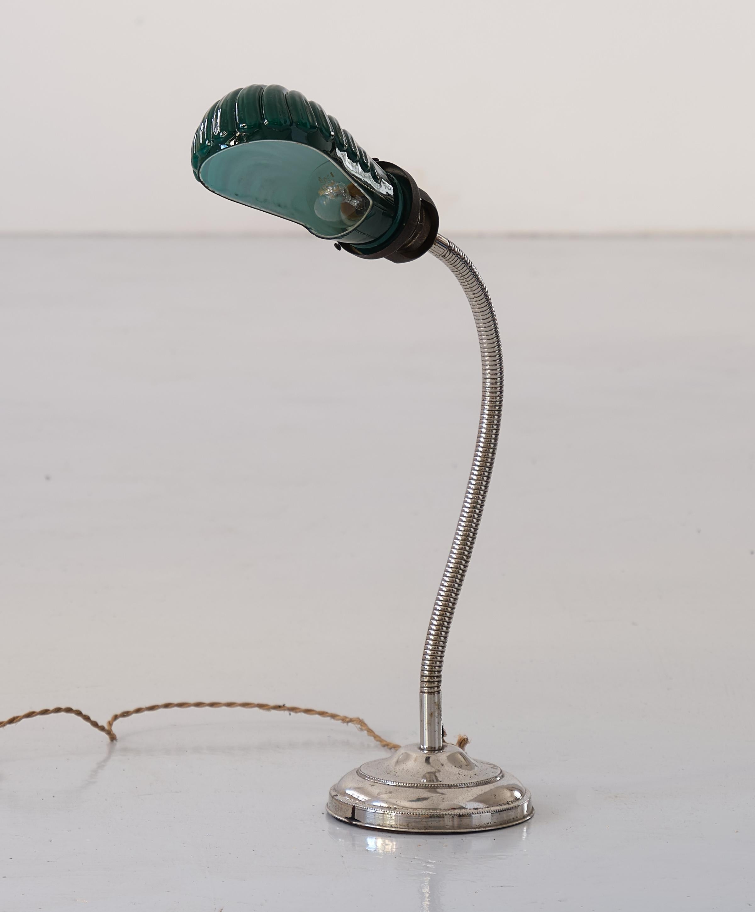 Mid-Century Modern Vintage Italian Table or Desk Lamp in Light Green Glass Shade For Sale