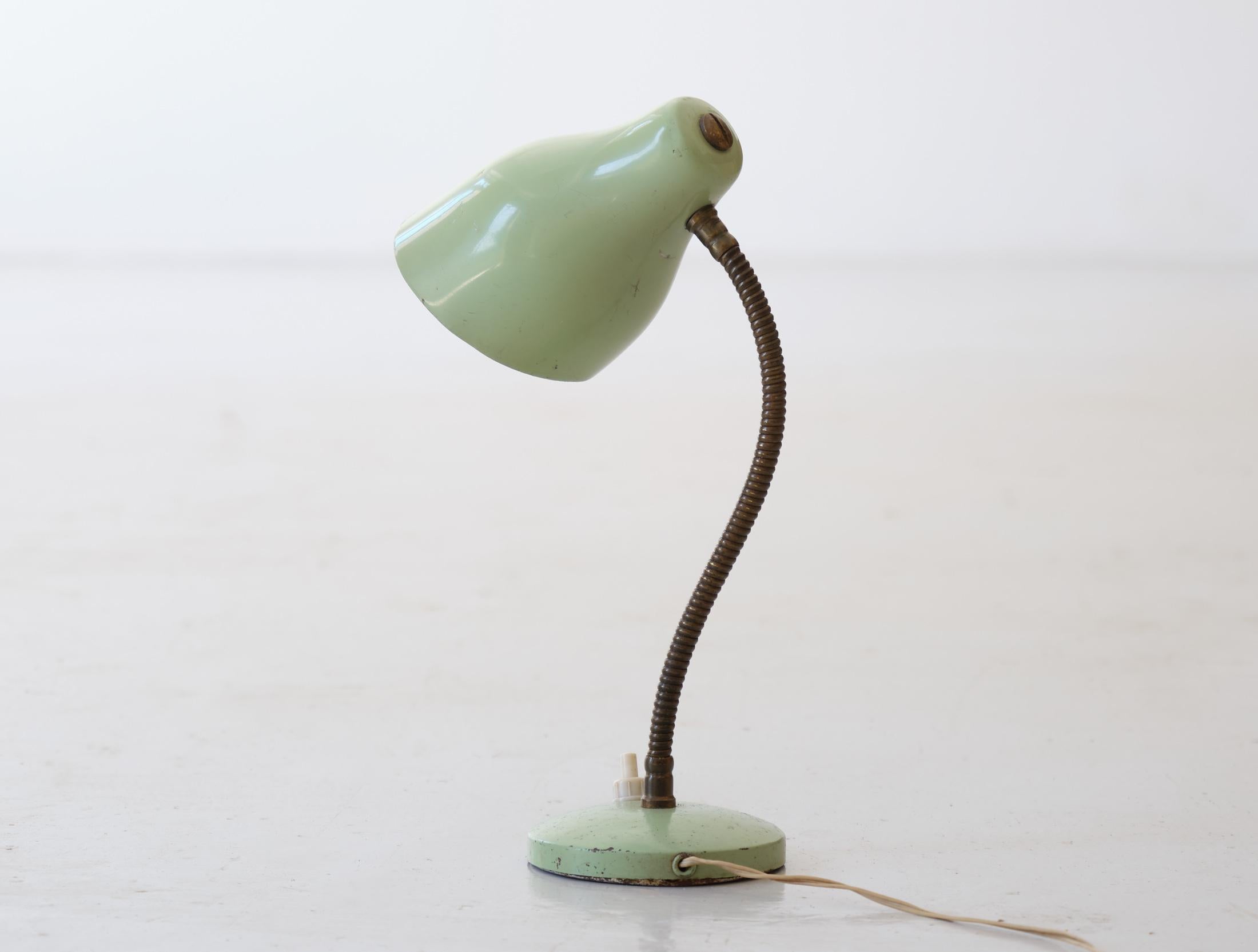 Mid-Century Modern Vintage Italian Table or Desk lamp in Light Green Metal and Brass, 1950