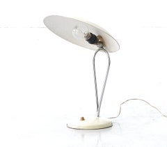 Vintage Italian Table or Desk Lamp, White Color, Chrome, Brass, 1950s