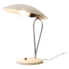 Vintage Italian Table or Desk Lamp, White Color, Chrome, Brass, 1950s