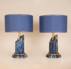 Vintage Italian Table Lamps Lapis Lazuli Marble Blue gold column lamps a pair