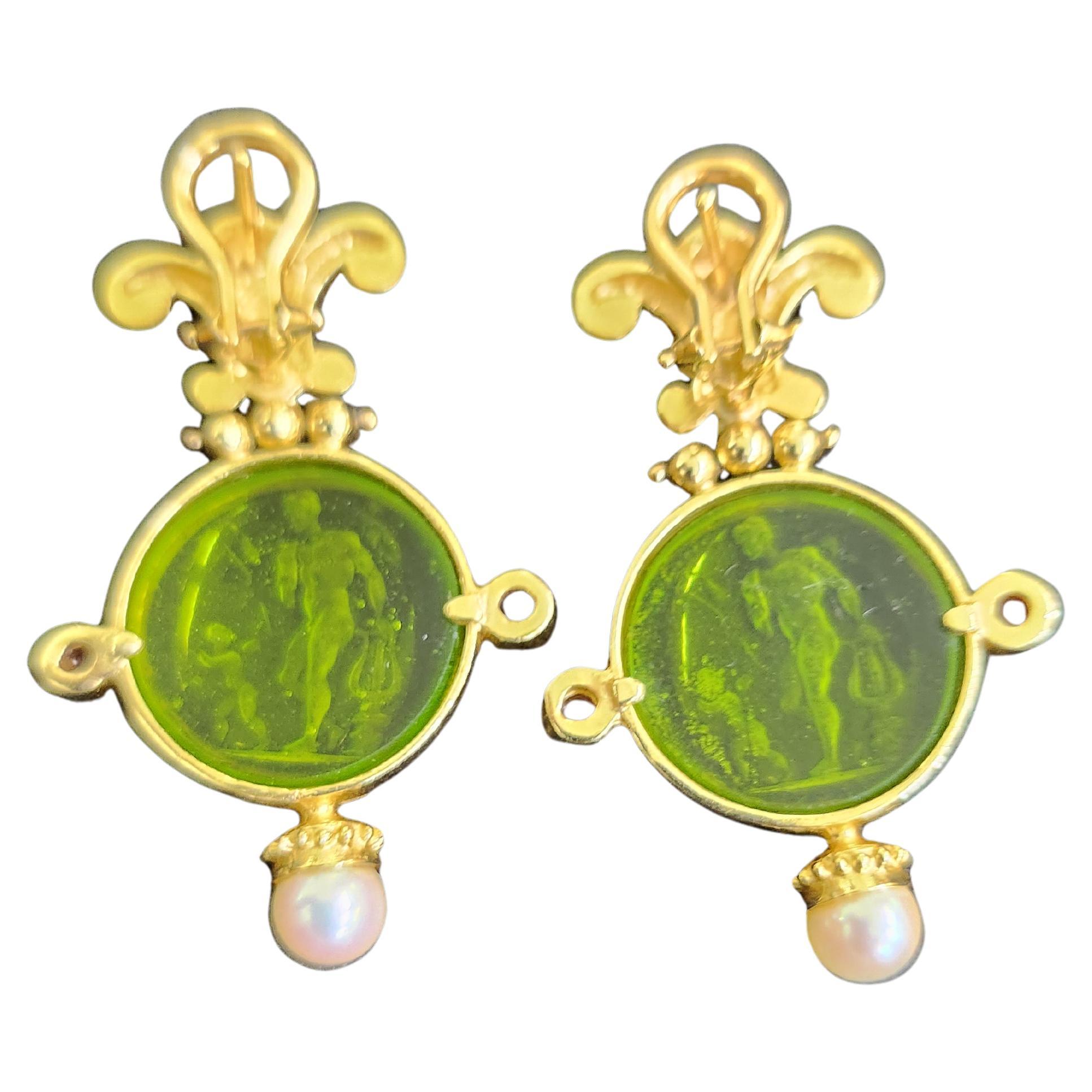 Pendientes de oro con camafeo Tagliamonte italiano vintage en venta 2