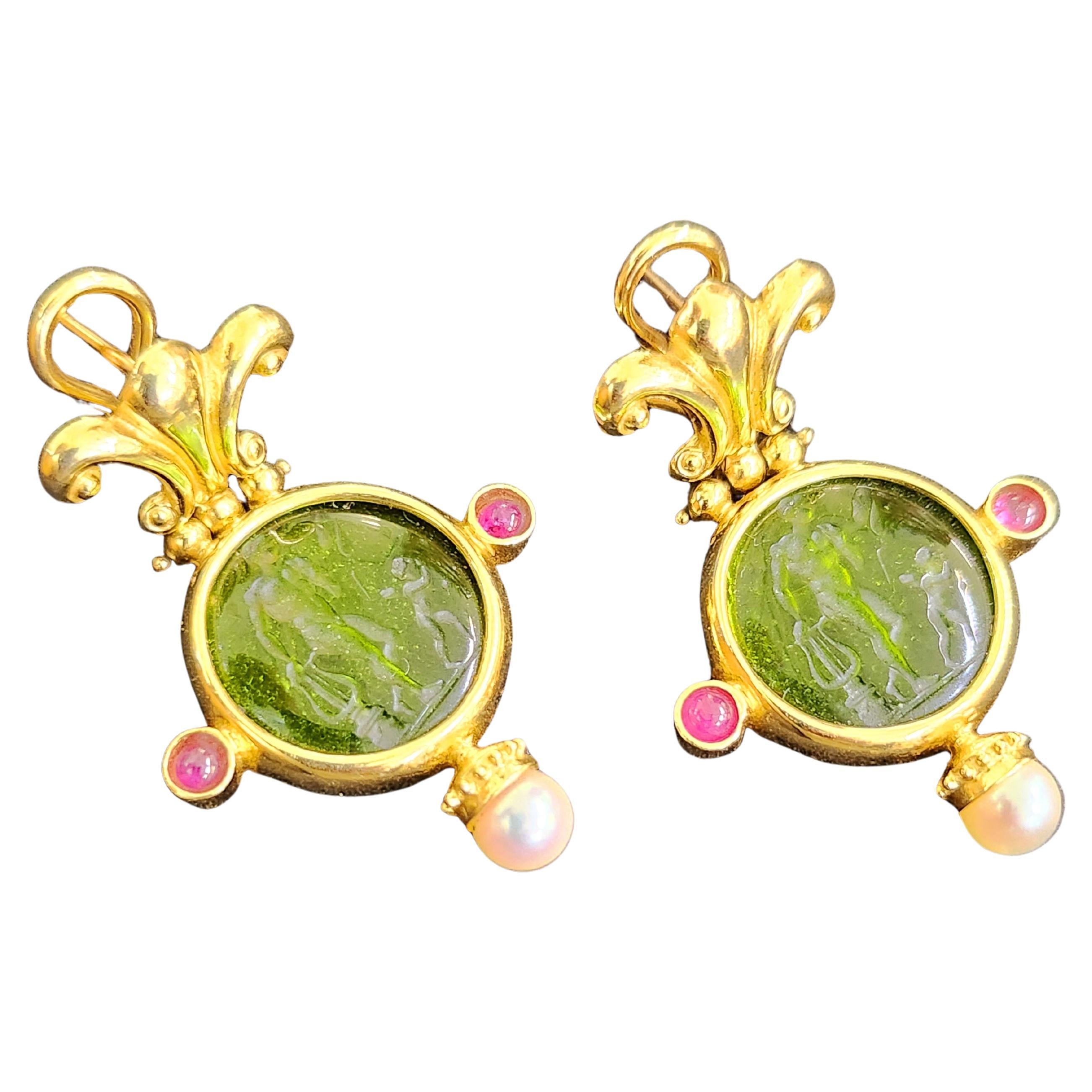 Pendientes de oro con camafeo Tagliamonte italiano vintage en venta 3