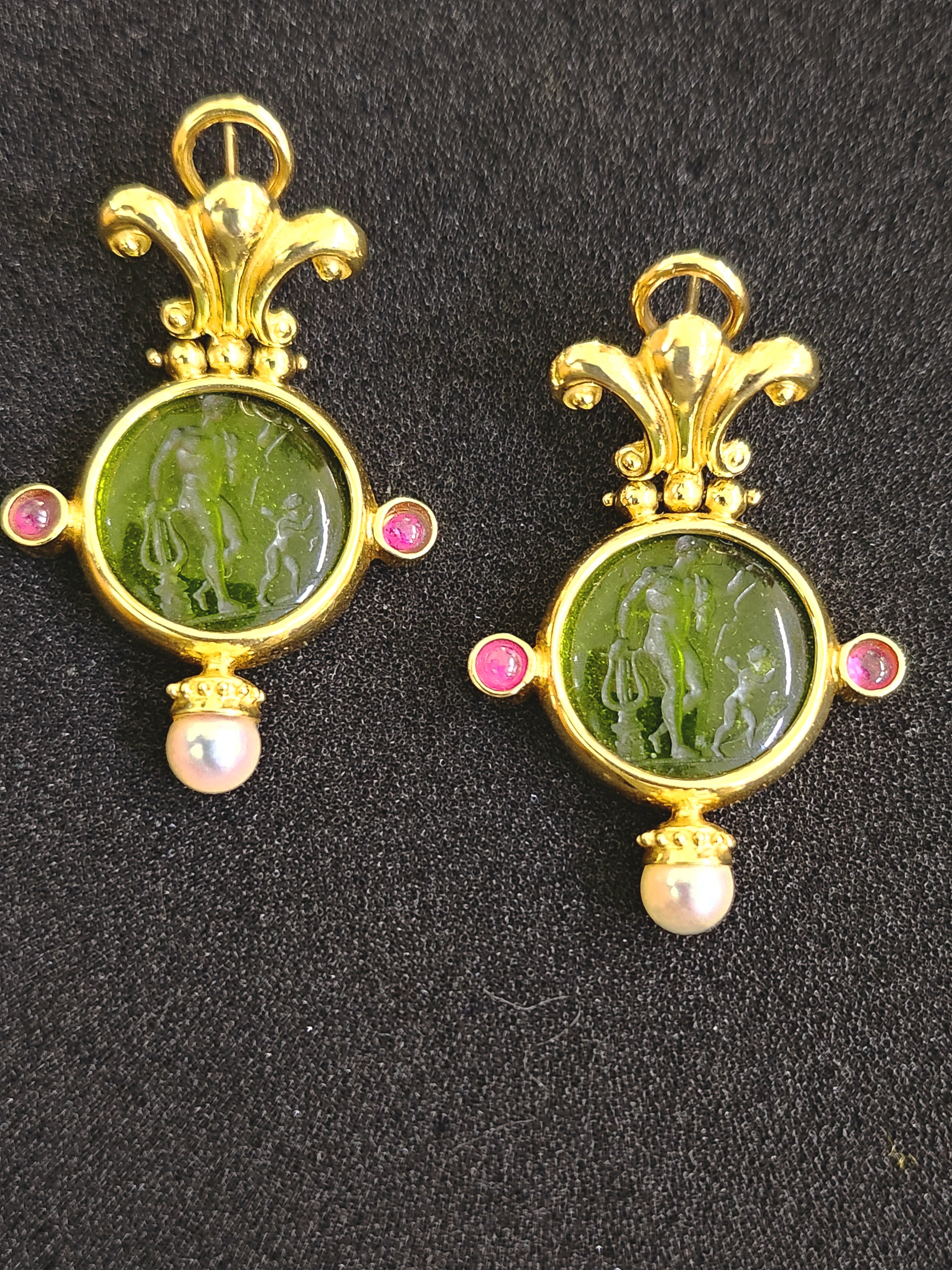 Vintage Italian Tagliamonte Cameo Gold Earrings