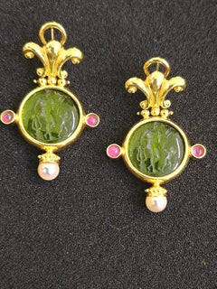 Vintage Italian Tagliamonte Cameo Gold Earrings