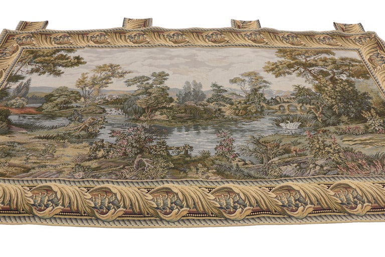 Vintage Italian Tapestry Swan in the Lake, Renaissance Style Wall ...