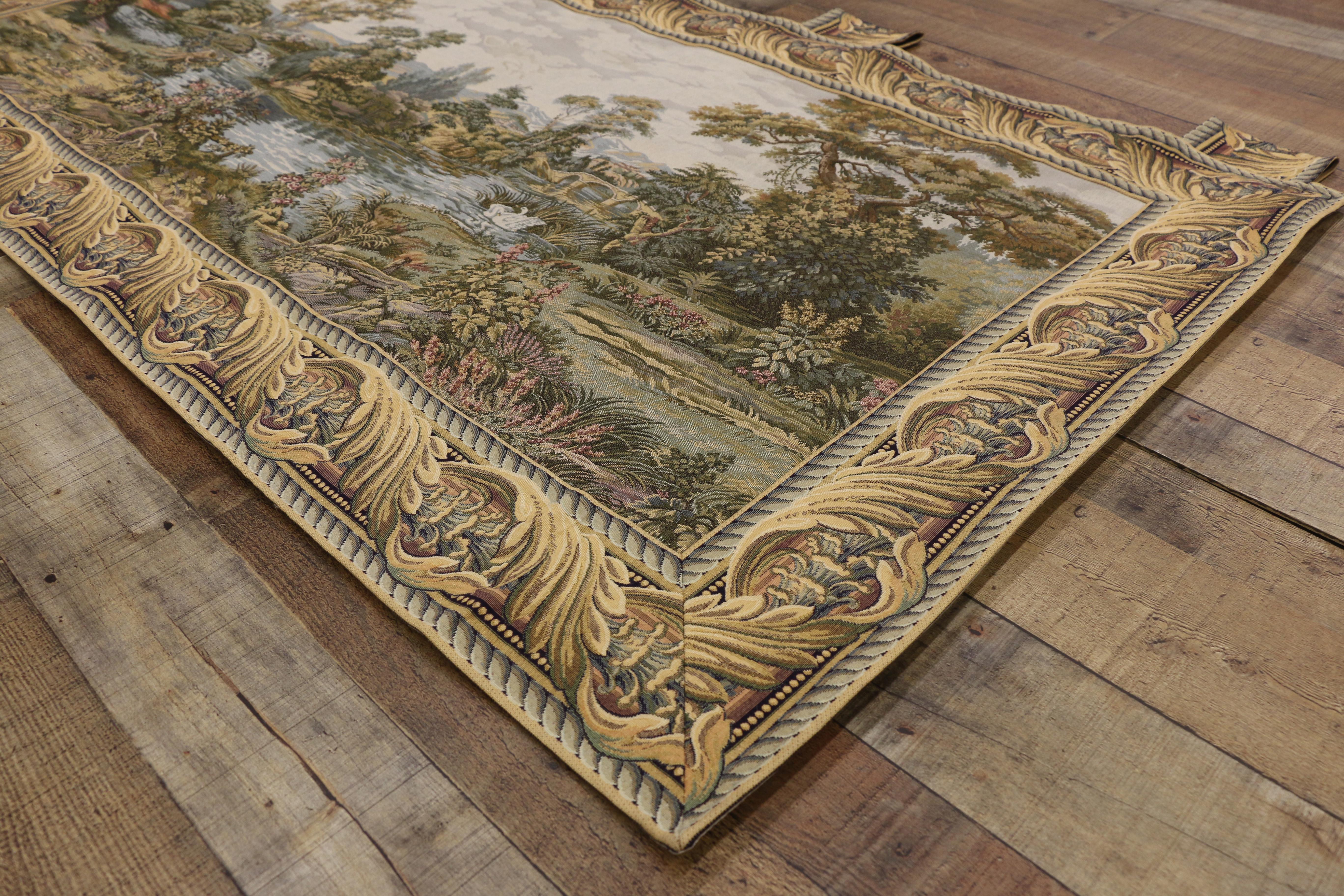 Hand-Knotted Vintage Italian Tapestry Swan in the Lake, Renaissance Style Wall Hanging For Sale