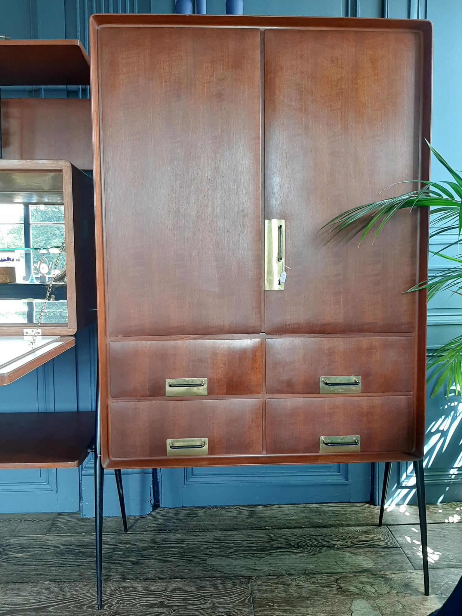 Vintage Italian Teak Wall Unit Sideboard Bookcase with Bar by Silvio Cavatorta 3