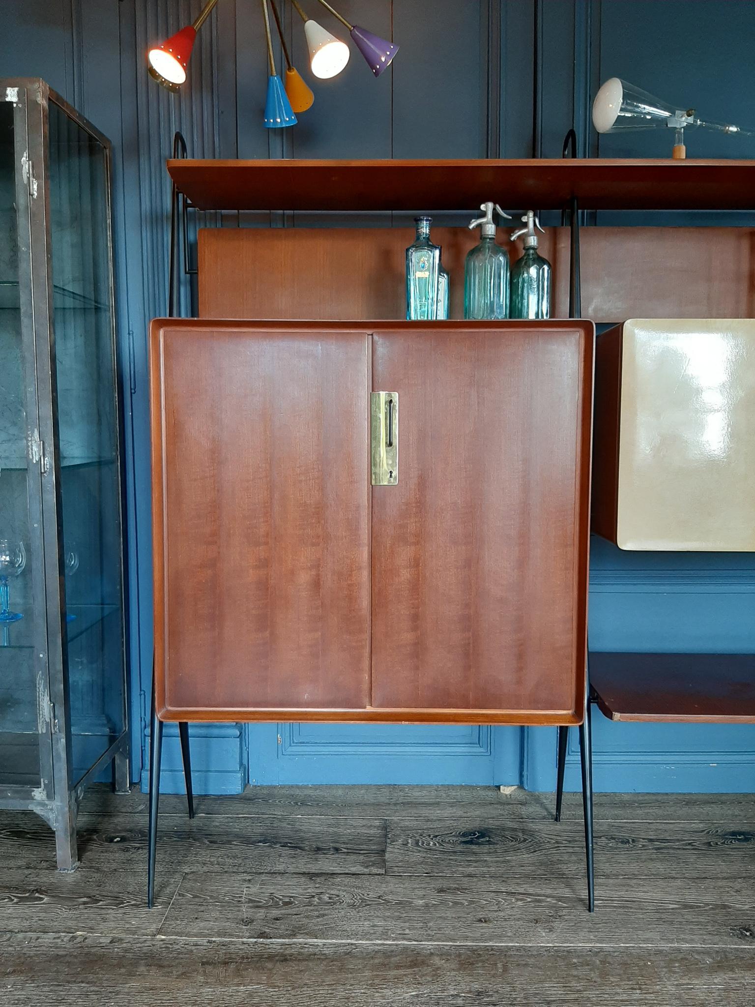 Mid-Century Modern Vintage Italian Teak Wall Unit Sideboard Bookcase with Bar by Silvio Cavatorta