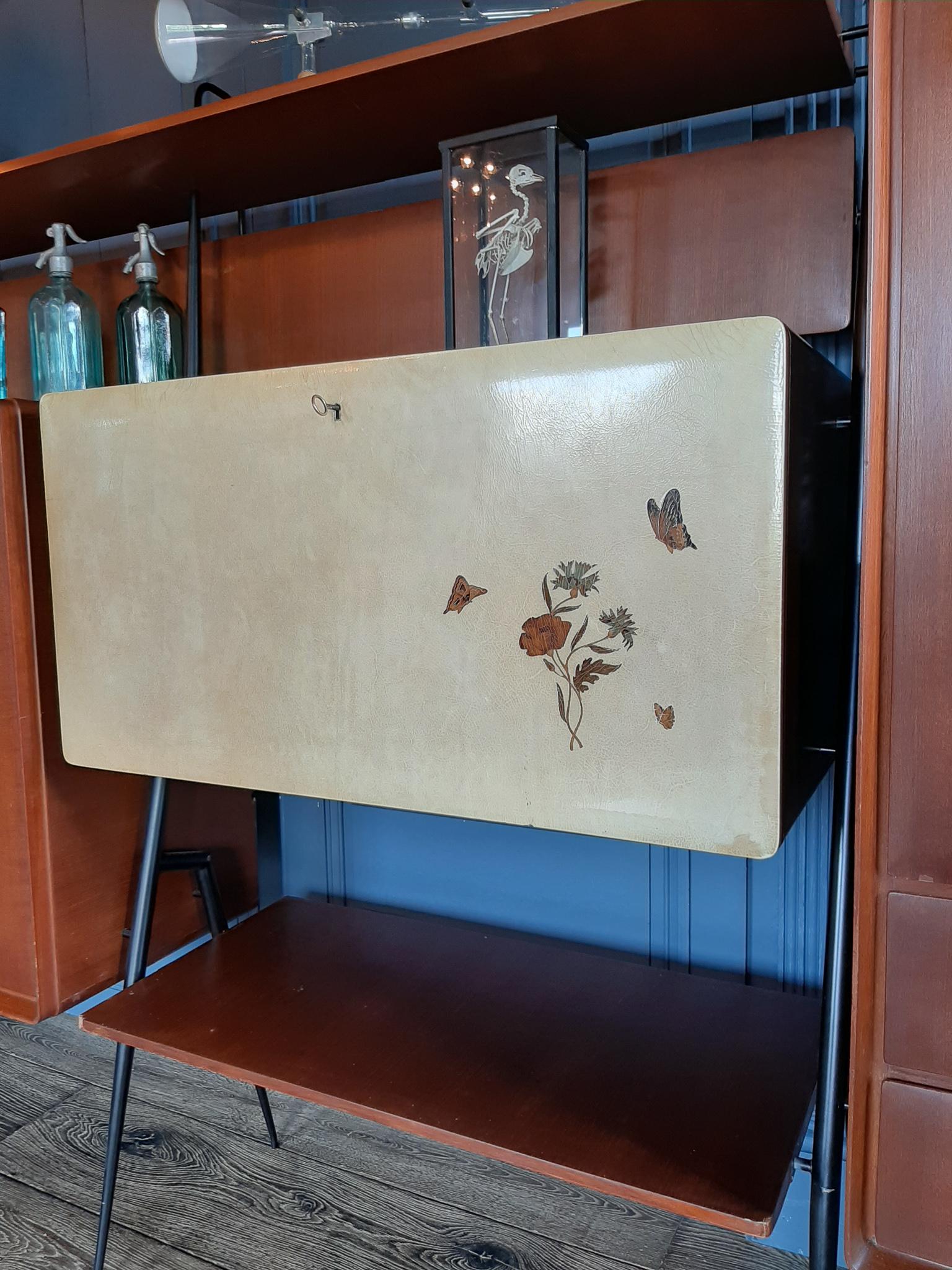 Veneer Vintage Italian Teak Wall Unit Sideboard Bookcase with Bar by Silvio Cavatorta