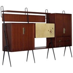 Vintage Italian Teak Wall Unit Sideboard Bookcase with Bar by Silvio Cavatorta