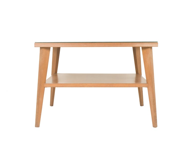 Vintage Italian Teak Wood and green glass 1960s Coffee Table For Sale