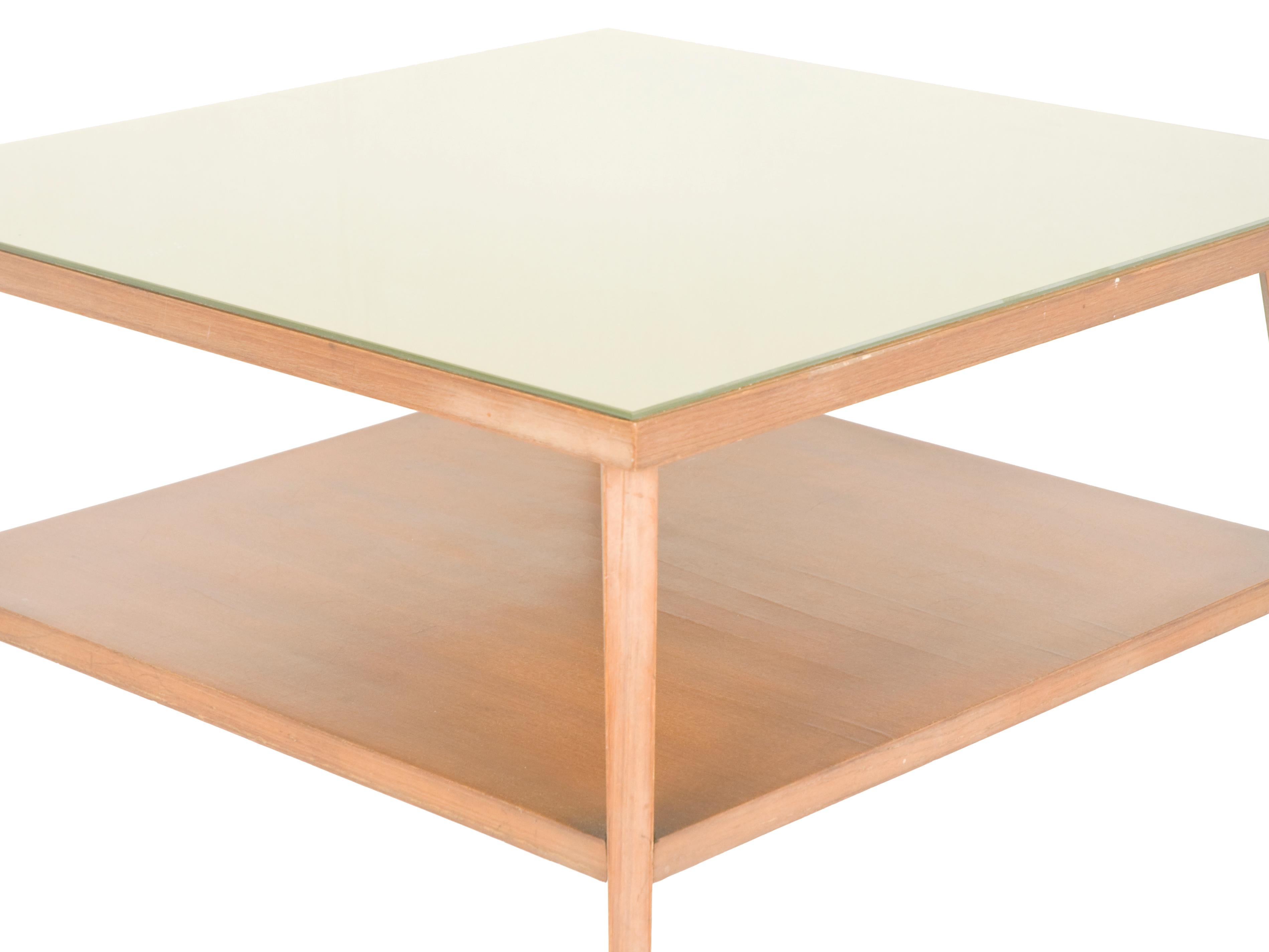 Italienischer Vintage-Couchtisch aus Teakholz und grünem Glas aus den 1960er Jahren (Mitte des 20. Jahrhunderts) im Angebot