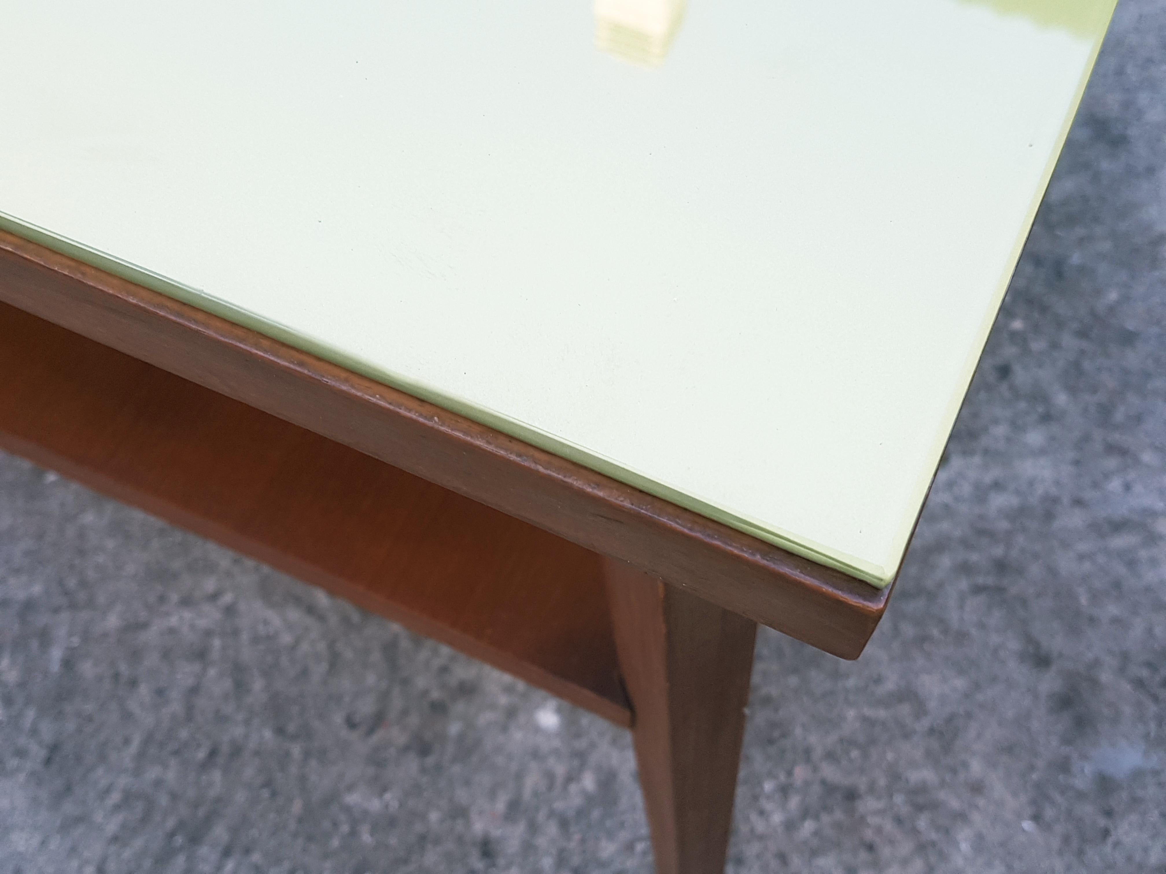  Vintage Italian Teak Wood & green glass 1960s Coffee Table For Sale 3