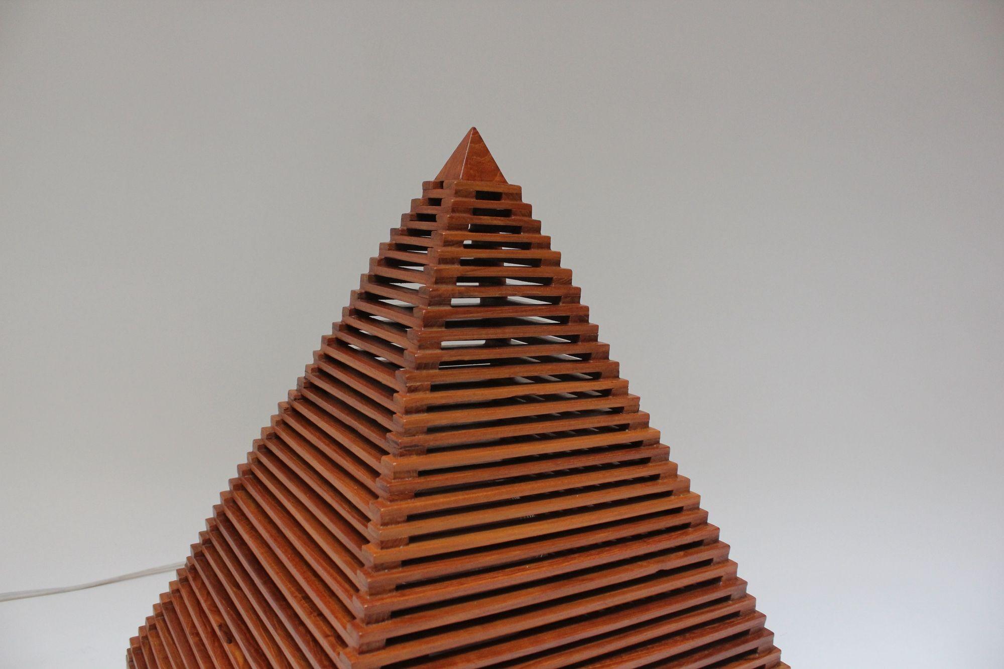 Vintage Italian Teakwood Pyramid Table Lamp 13