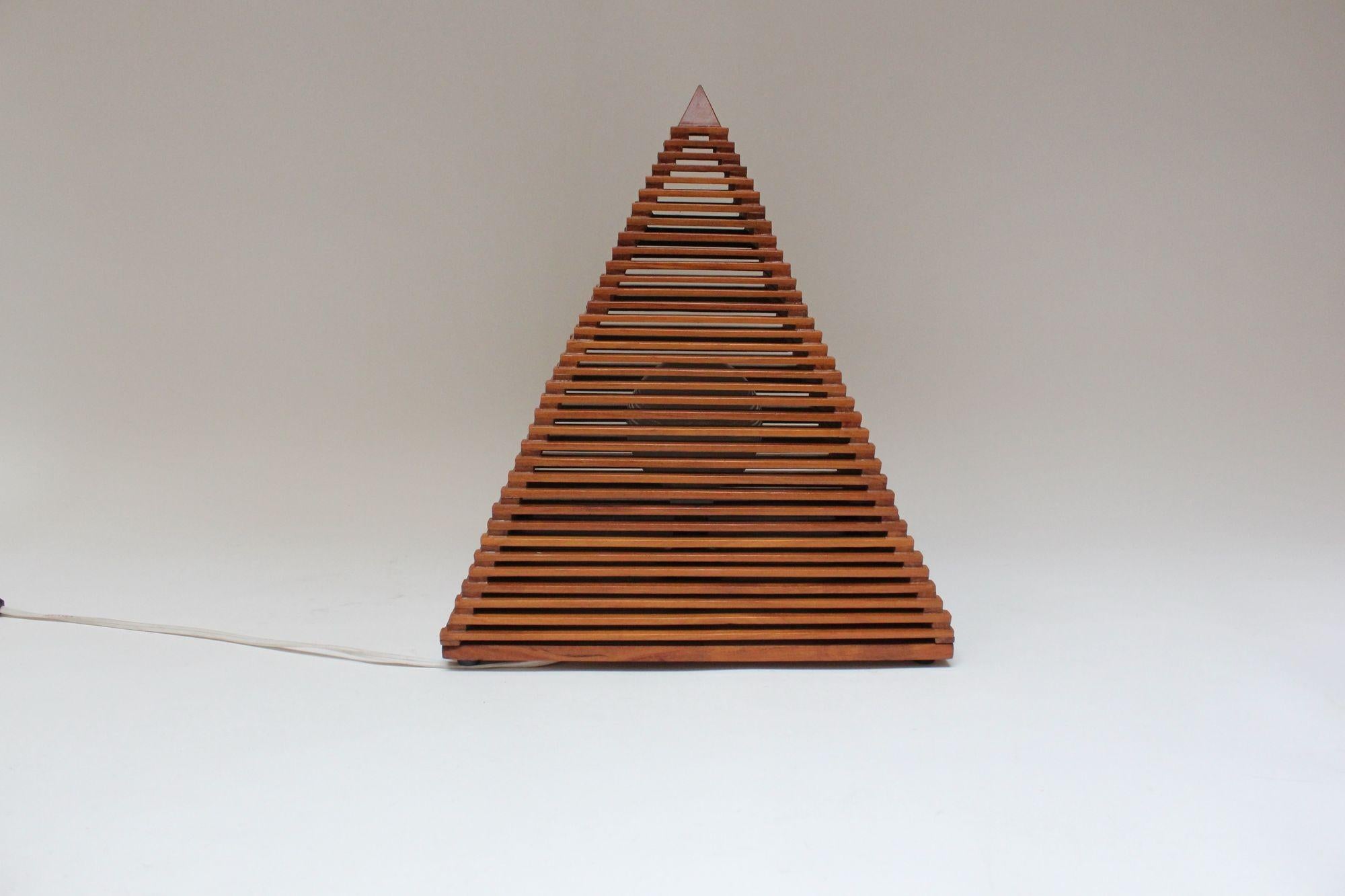 Mid-Century Modern Vintage Italian Teakwood Pyramid Table Lamp
