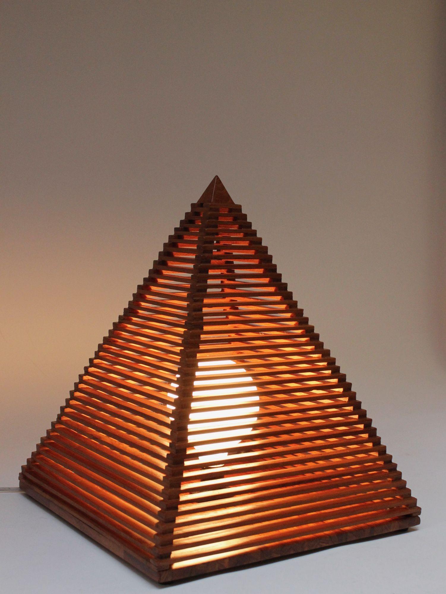 Plastic Vintage Italian Teakwood Pyramid Table Lamp