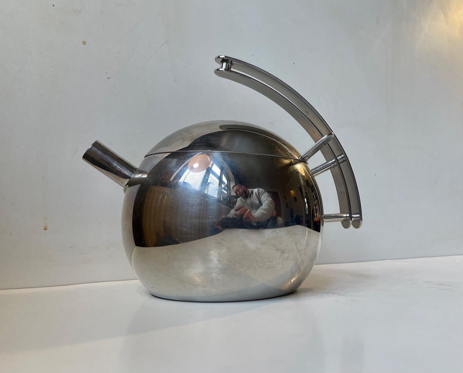 Late 20th Century Vintage Italian Teapot in Polished Stainless Steel