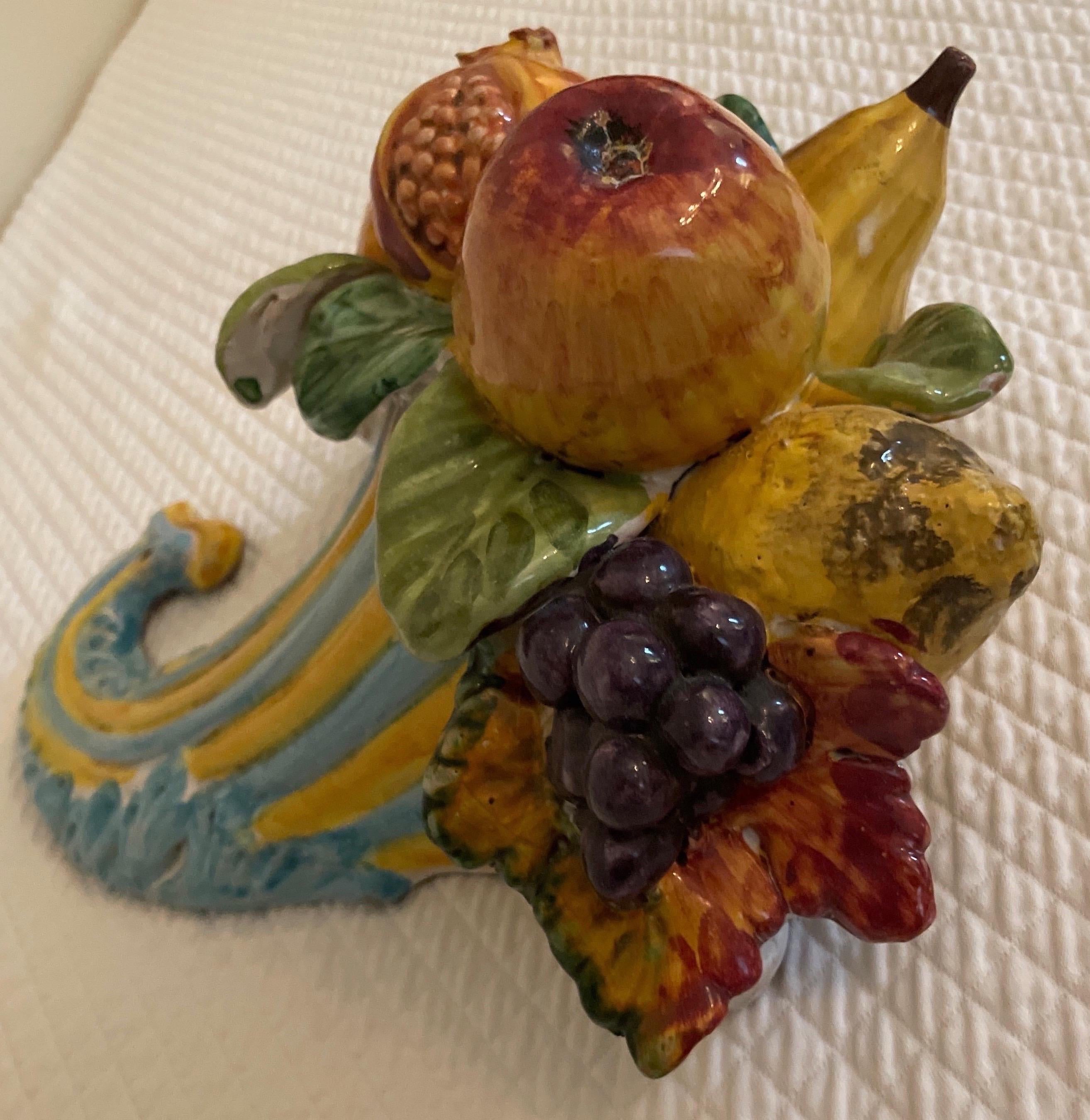 Vintage Italian Terra Cotta Cornucopia Wall Hanging In Good Condition For Sale In West Palm Beach, FL