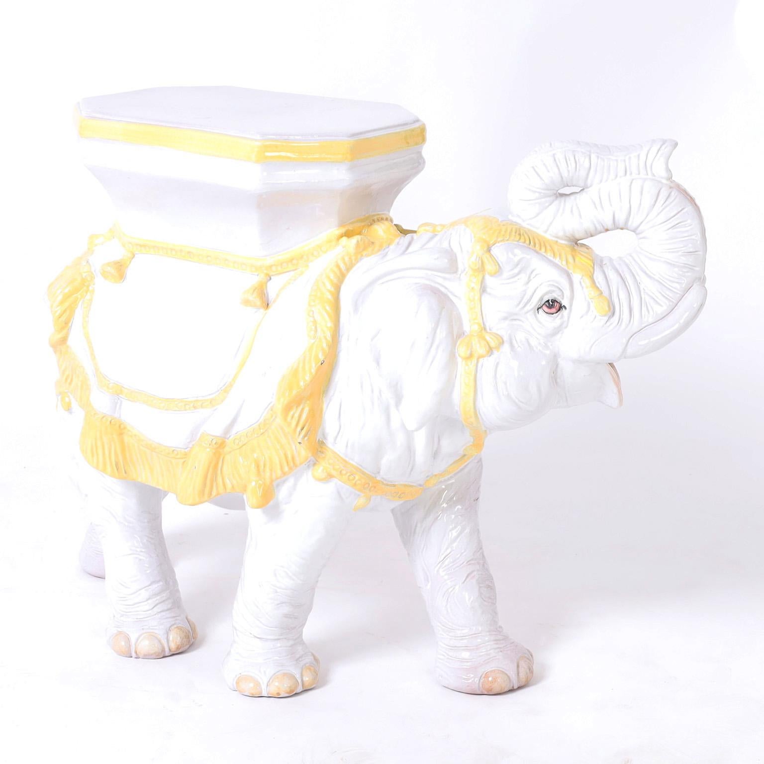 Glazed Vintage Italian Terra Cotta Elephant Stand For Sale