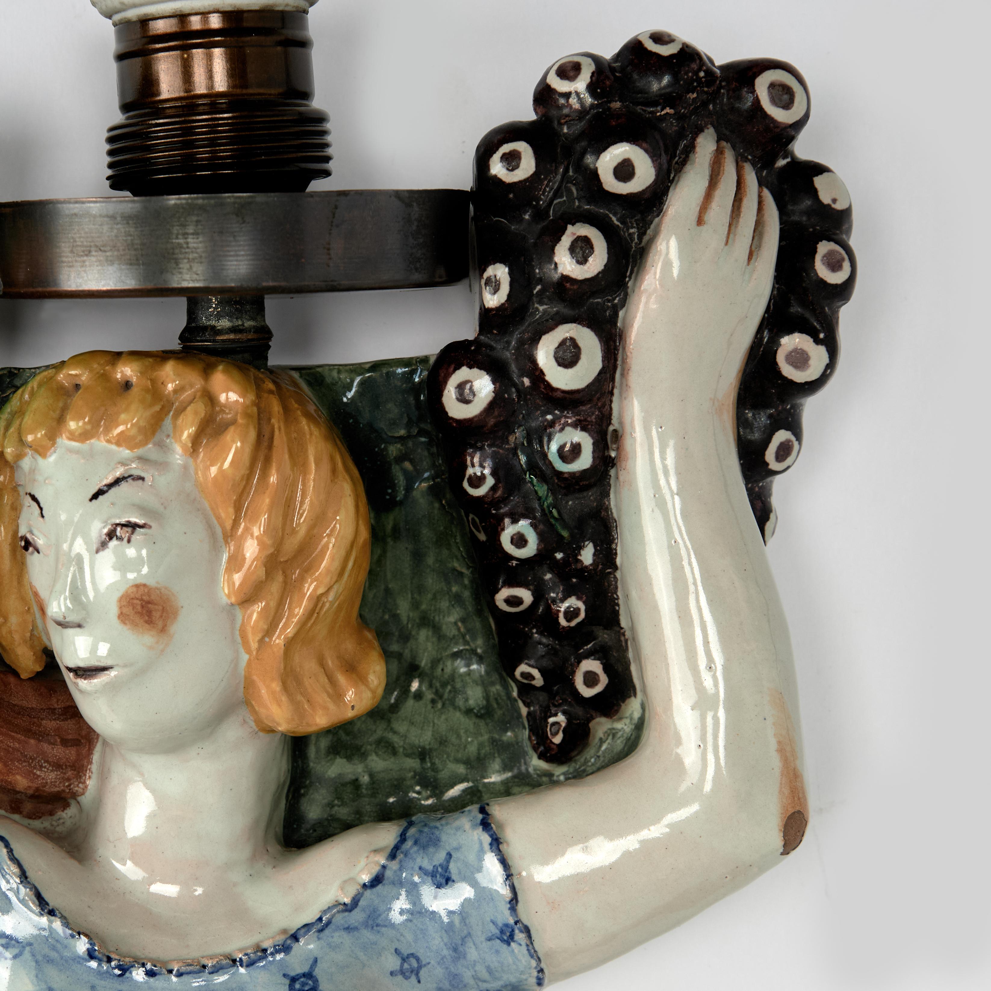 Vintage Italian Terra Cotta Spring and Autumn Figural Wall Sconces For Sale 4