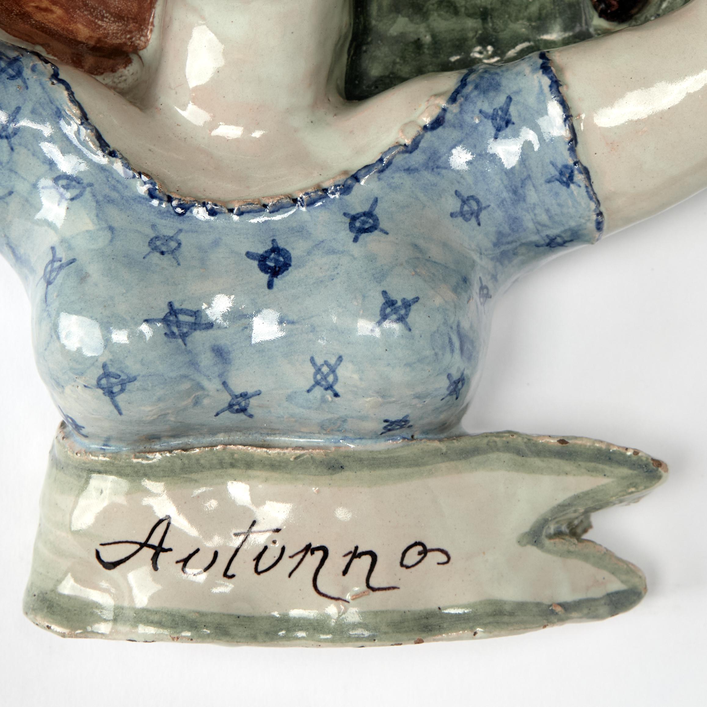 Vintage Italian Terra Cotta Spring and Autumn Figural Wall Sconces For Sale 5