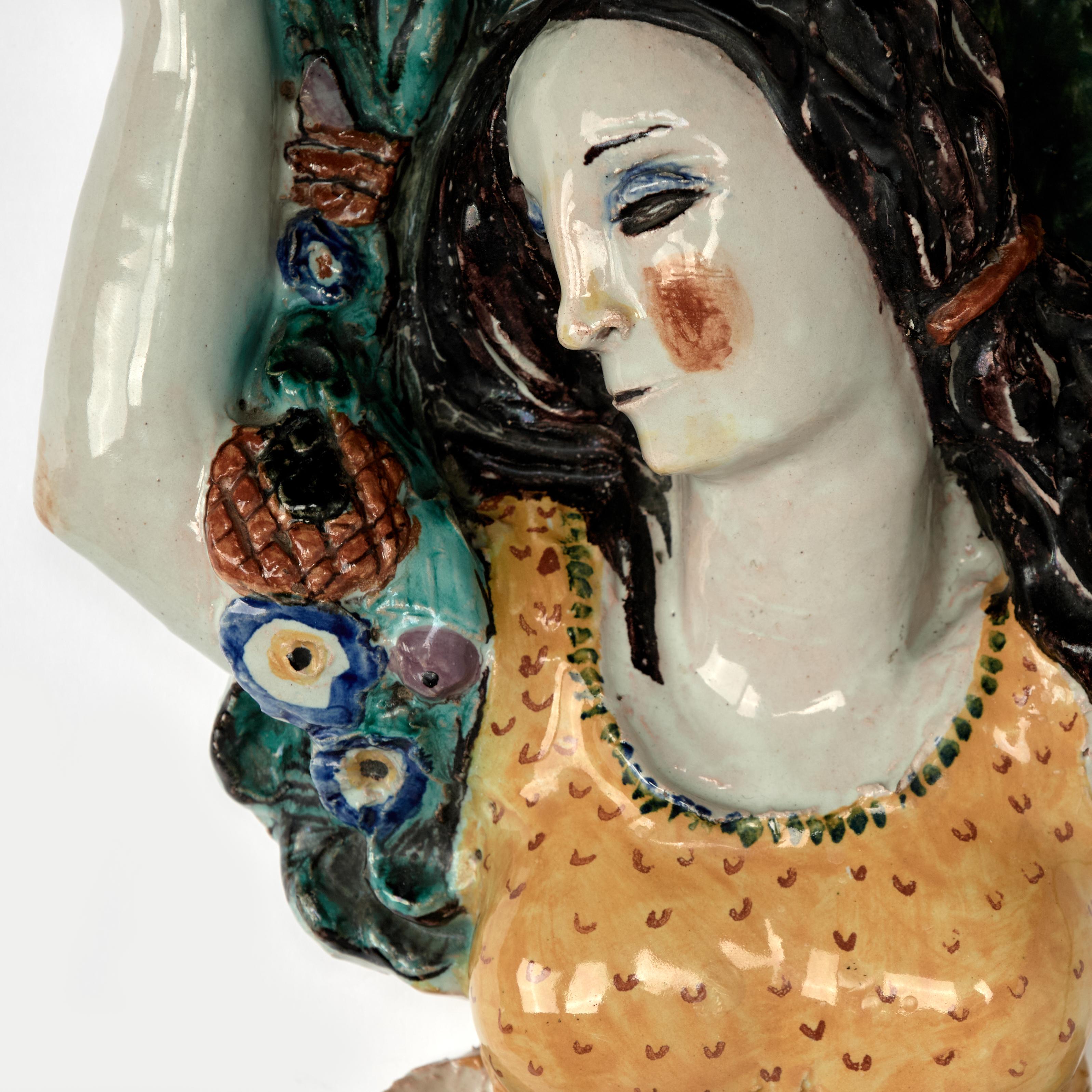 Hand-Crafted Vintage Italian Terra Cotta Spring and Autumn Figural Wall Sconces For Sale