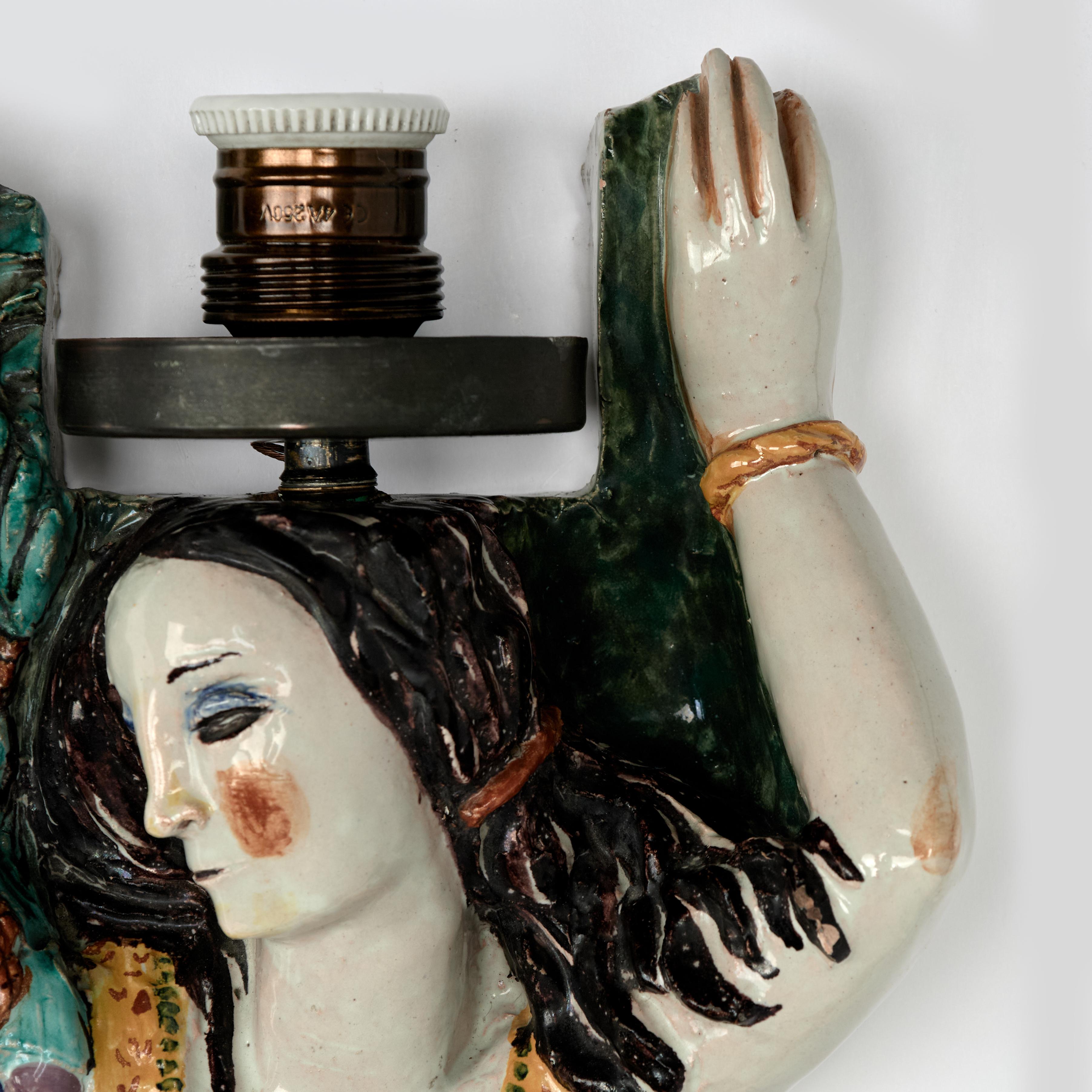 Vintage Italian Terra Cotta Spring and Autumn Figural Wall Sconces In Good Condition For Sale In Palm Beach, FL