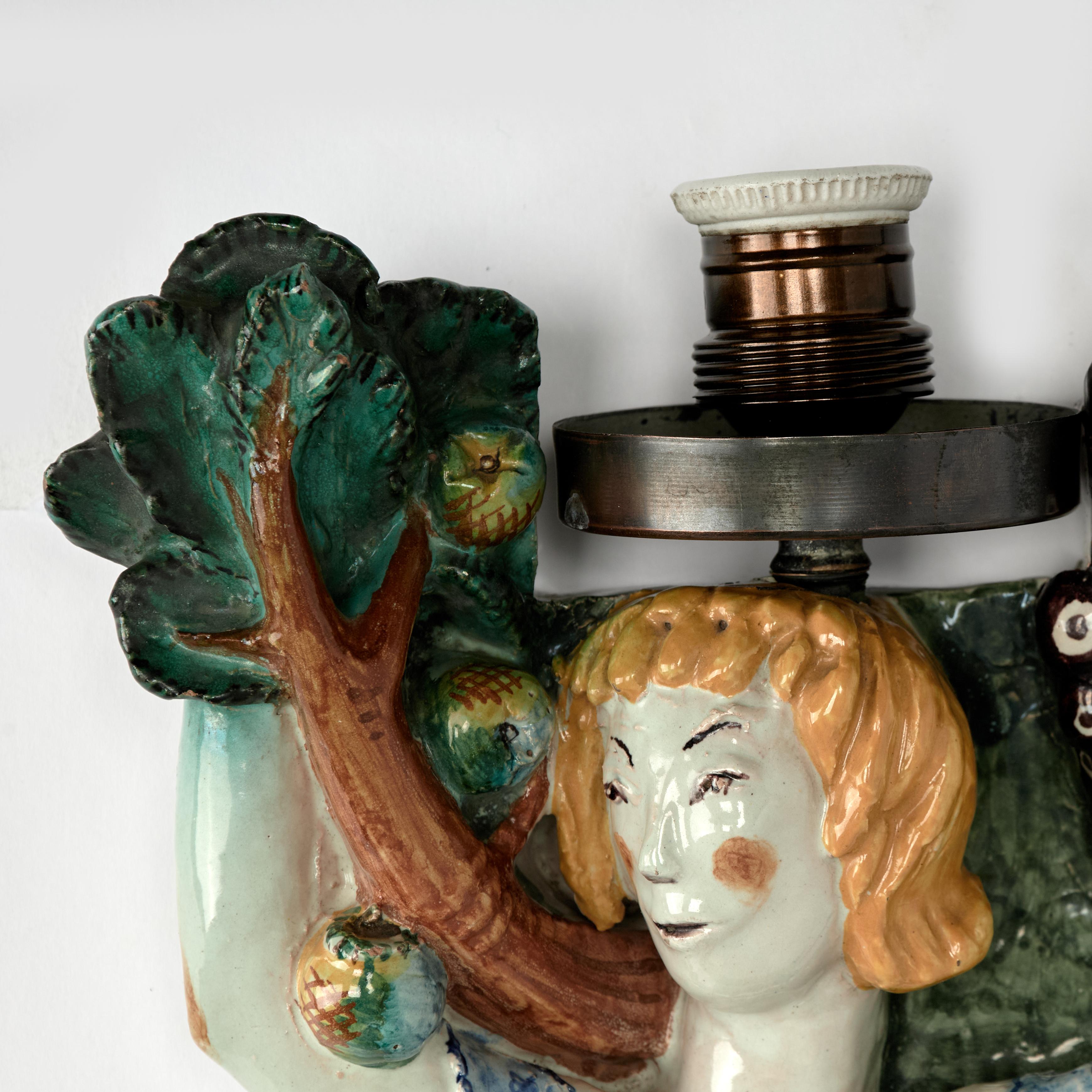 Vintage Italian Terra Cotta Spring and Autumn Figural Wall Sconces For Sale 2