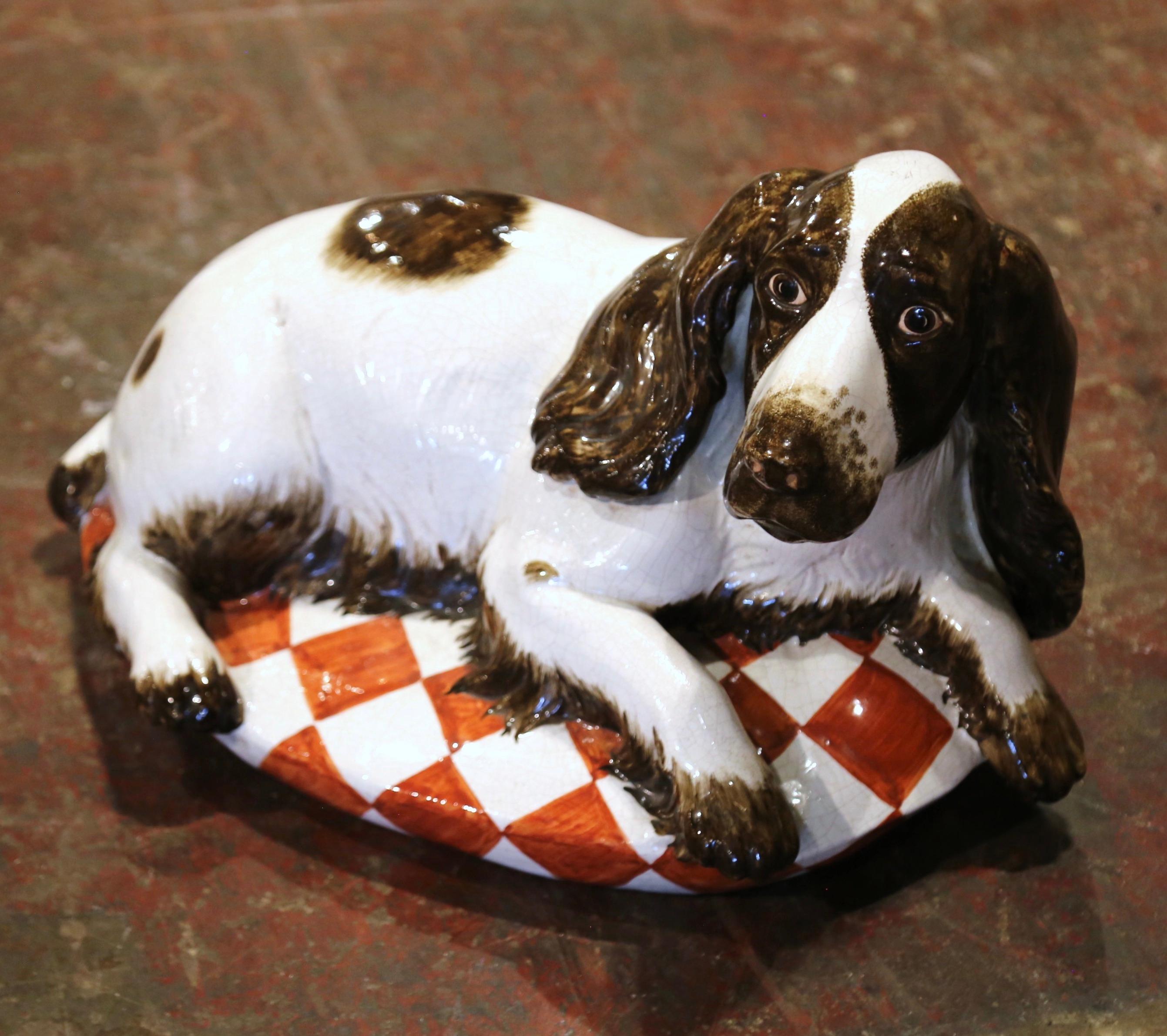 Contemporary Vintage Italian Terracotta Barbotine Basset Hound Dog Sculpture For Sale