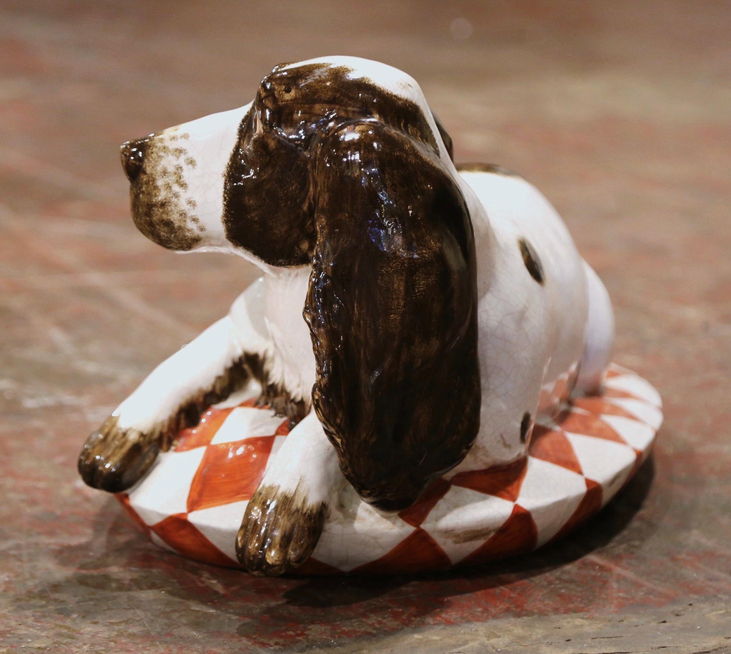 Ceramic Vintage Italian Terracotta Barbotine Basset Hound Dog Sculpture For Sale