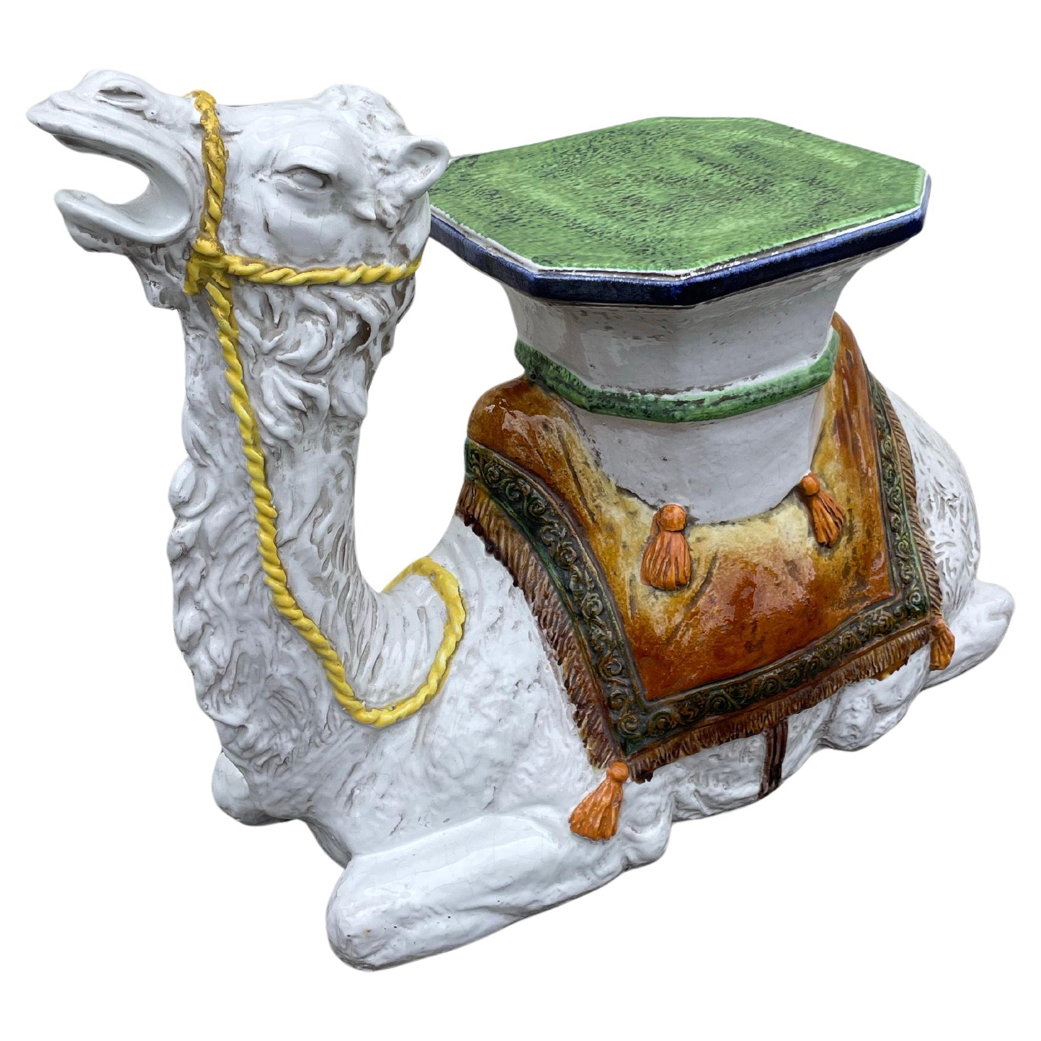 Vintage Italian Terracotta Camel Garden Seat, Glazed, 1970s