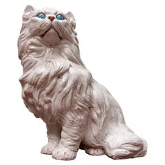 Vintage Italian Terracotta Cat Sculpture, Life Size, Circa 1980s