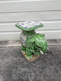 Vintage Italian Terracotta Elephant Garden Seat, Hand Painted, 1970s