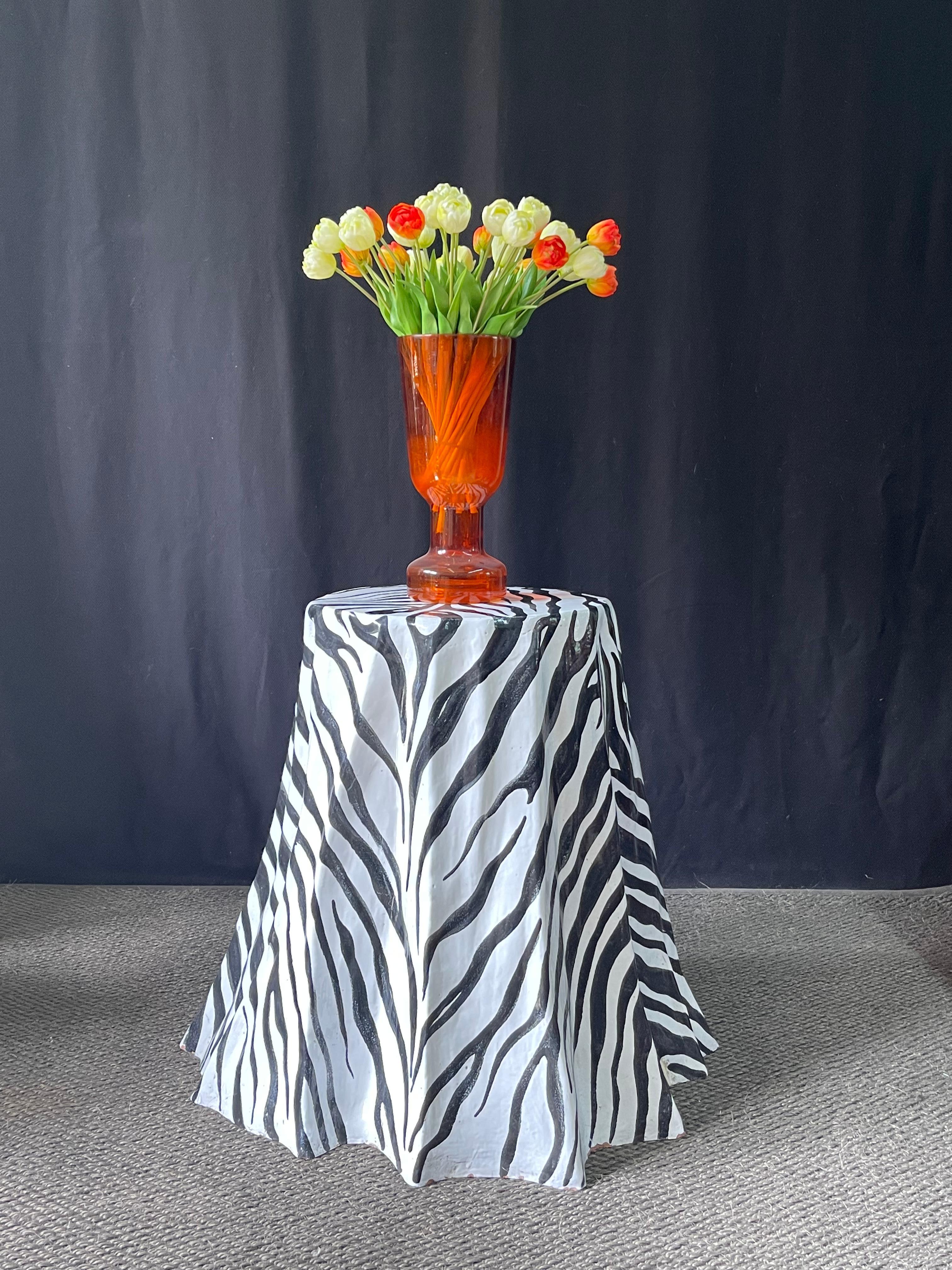 Vintage Italian Terracotta Faux Skirted Table in Zebra Glazed Finish For Sale 9