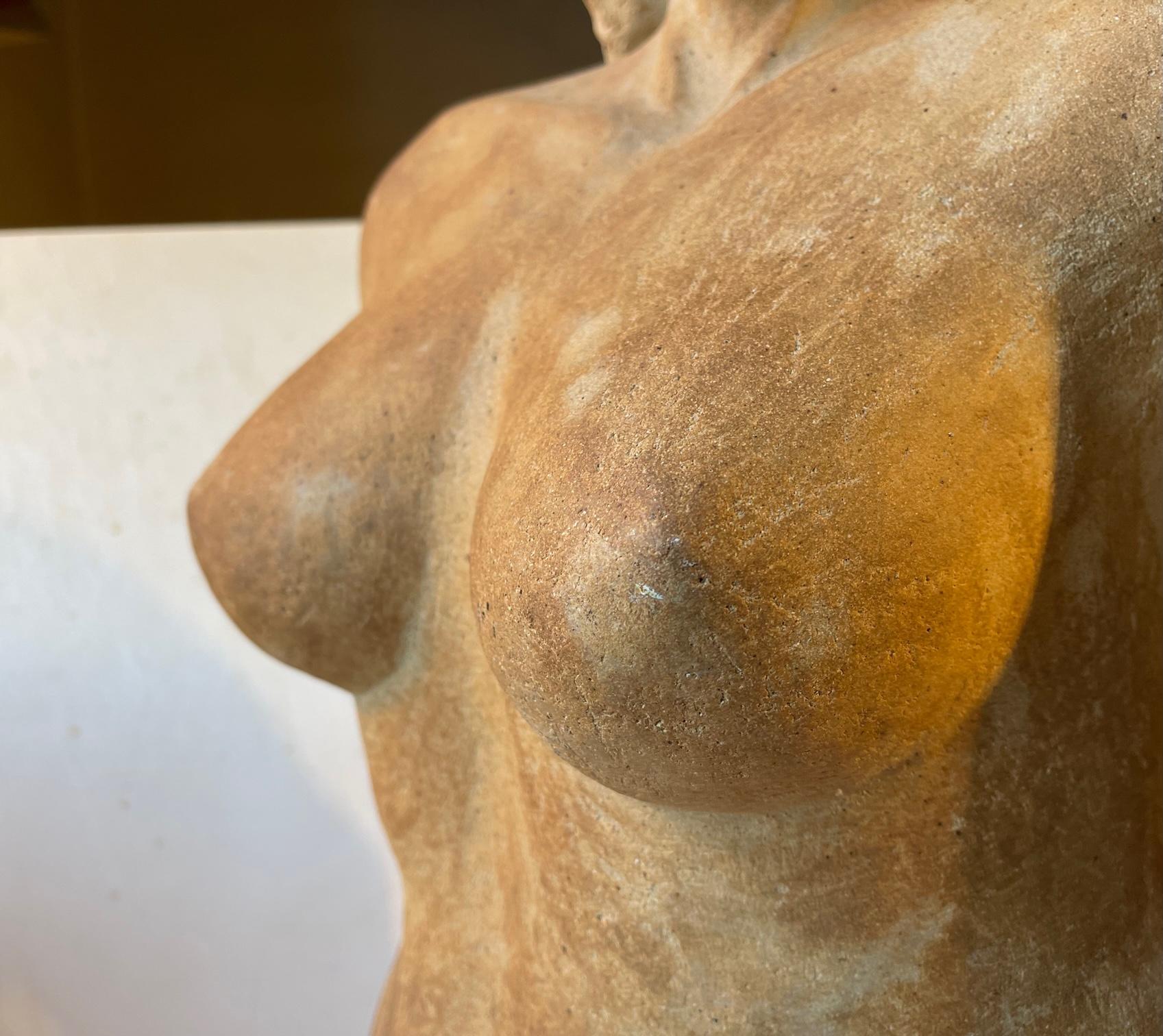 Mid-Century Modern Vintage Italian Terracotta Sculpture of Voluptuous Nude Female Torso For Sale