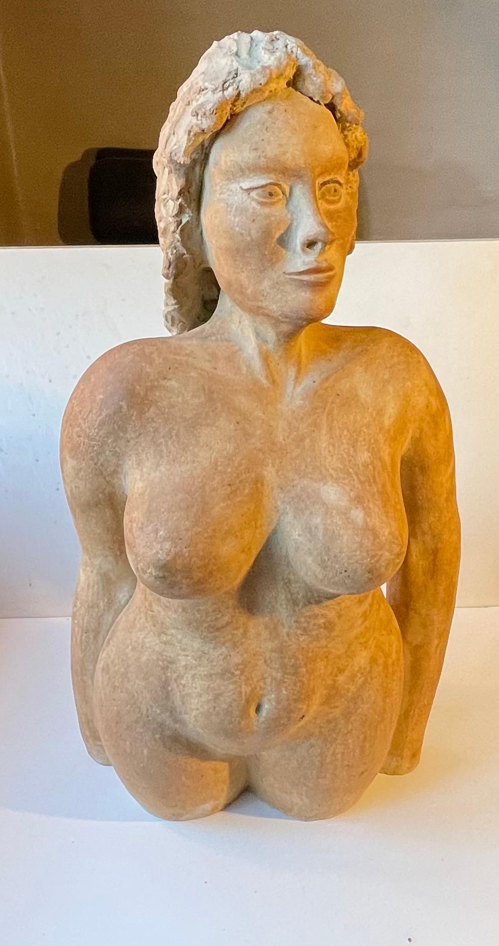 Hand-Crafted Vintage Italian Terracotta Sculpture of Voluptuous Nude Female Torso For Sale