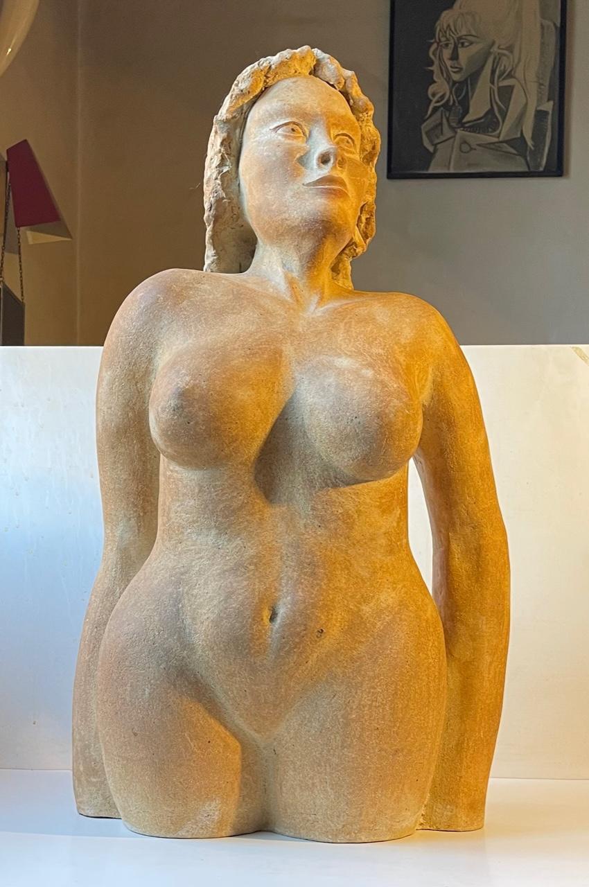 Vintage Italian Terracotta Sculpture of Voluptuous Nude Female Torso In Good Condition For Sale In Esbjerg, DK